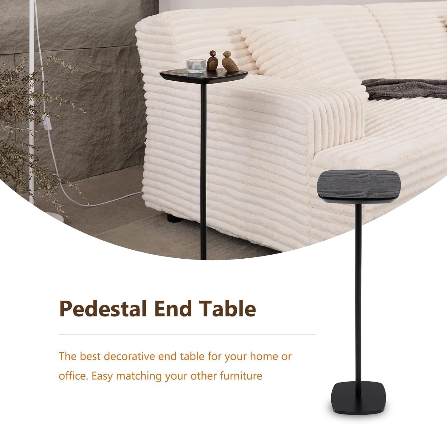 Modern Martini Pedestal Side Table - Small Metal Cocktail Stand for Living Room, Bar, or Small Spaces - Black End Table (Black)