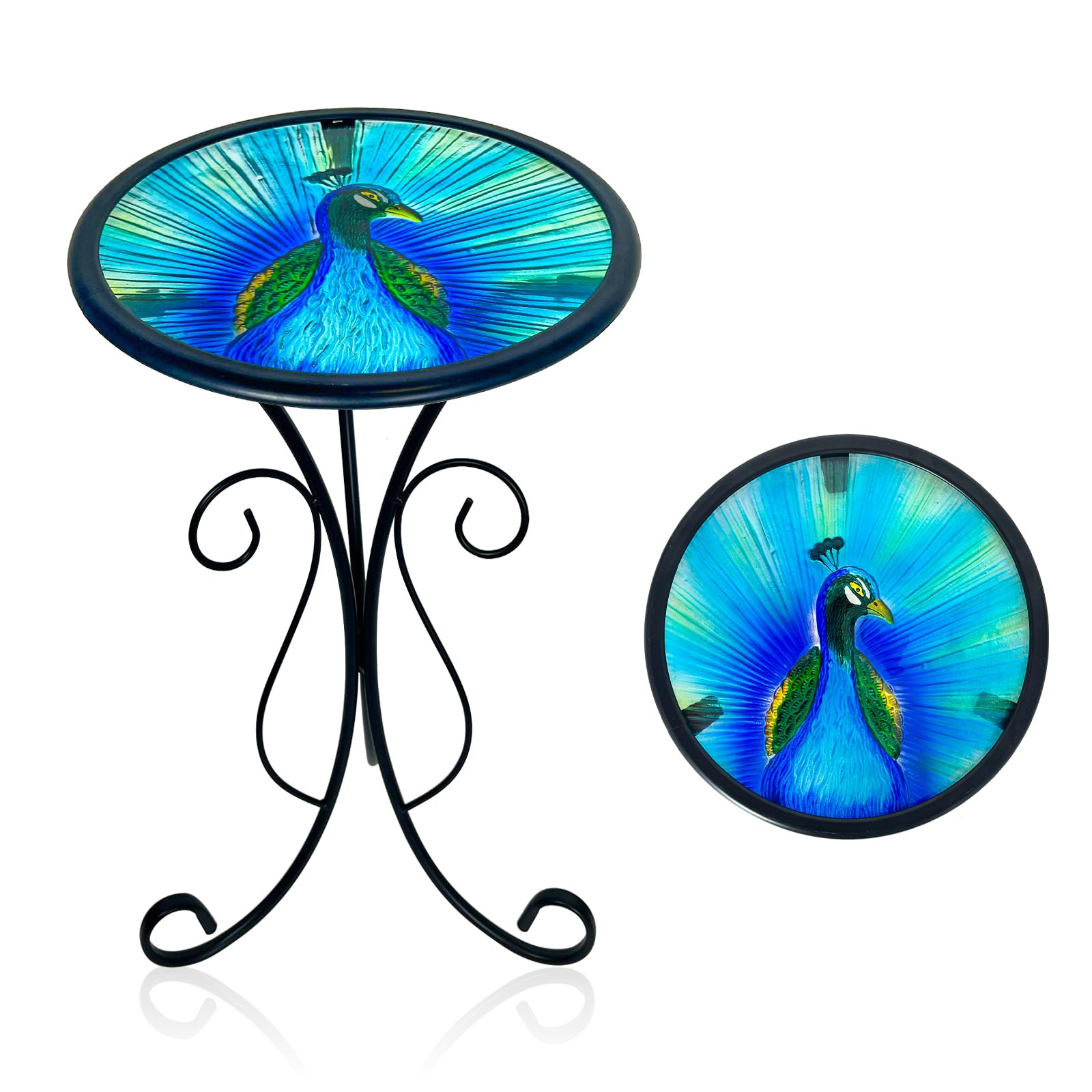 HONGLAND Outdoor Side Table, Small Outdoor Table, 12" Round Patio Side Table End Table, Glass Plant Stand, Small Bistro Coffee Table for Garden Patio Porch Living Room (Pelican)
