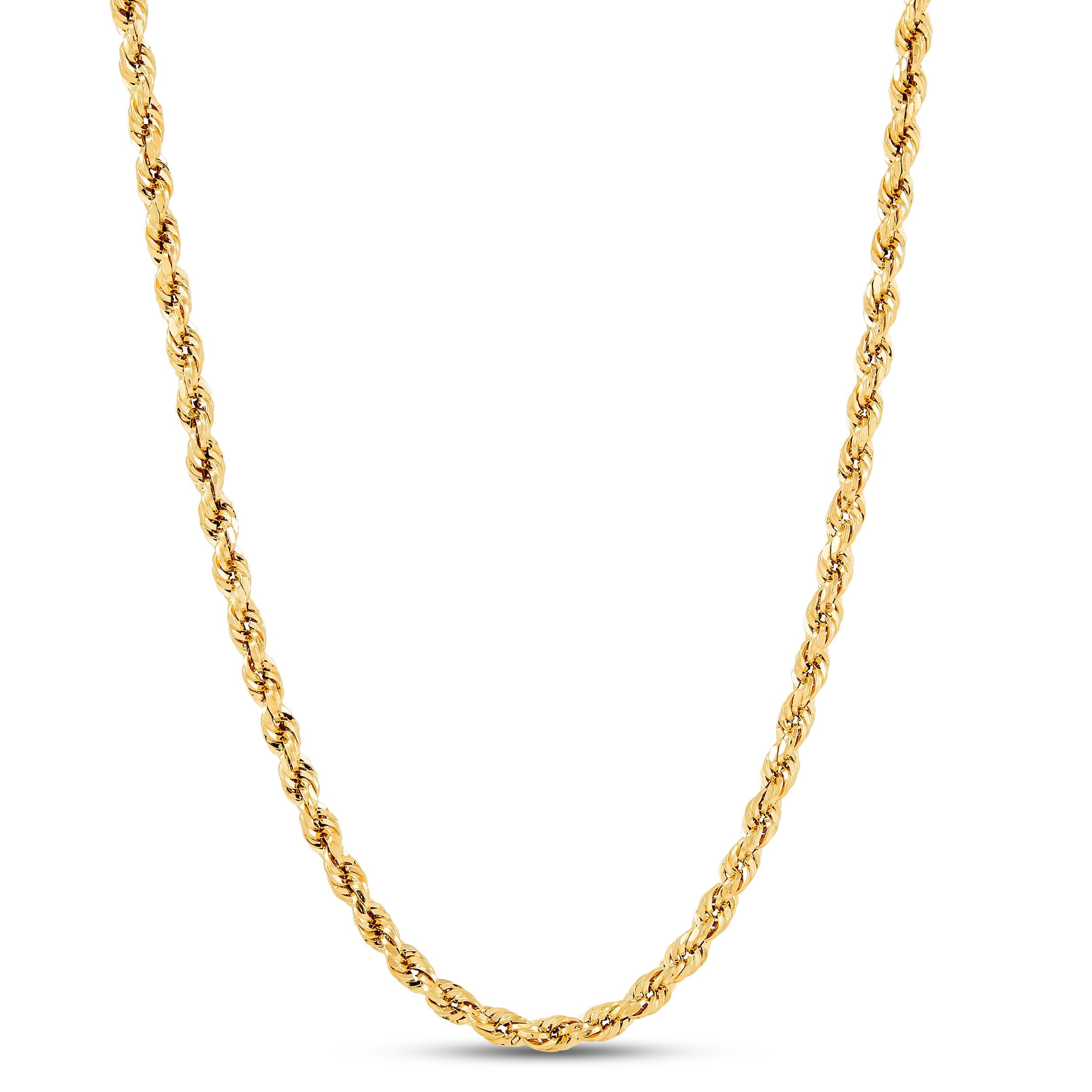 COLLANA A CATENA A CORDA IN ORO GIALLO SOLIDO 14K ITALIANO WGS PER UOMINI E DONNE TAGLIO DIAMANTE CON CHIUSURA A GRANCHIO REGALI DI GIOIELLERIA IN ORO VERO ITALIANO 14K (22 POLLICI, 2,5MM)
