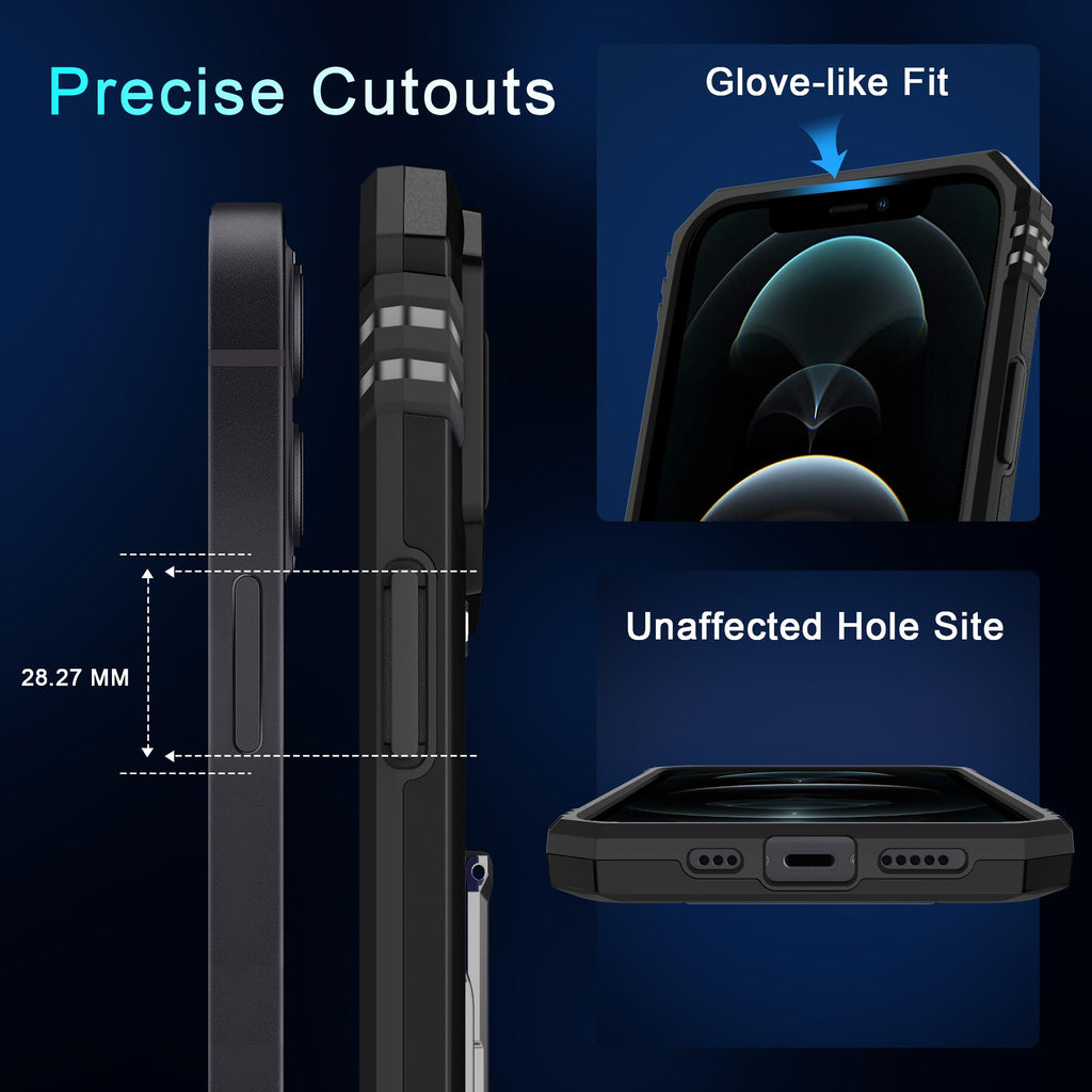 DEERLAMN Hoes voor iPhone 13 Pro Max met schuifcamera cover+schermbeschermer (1 stuk), gedraaide ring standaard militaire graad schokbestendige beschermhoes 6.7 inch-zwart