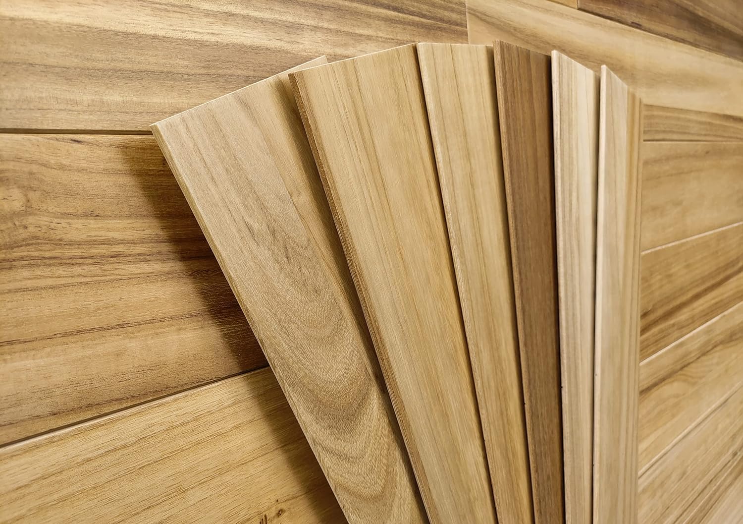 COLAMO 10PCS Faux Teak Peel and Stick Wood Panels for Wall, Vintage Farmhouse Adhesive Shiplap Boards for RV Backsplash, Living Room, Bed Room, Accent Wall, Self Stick On Wooden Paneling(12.4sqft)