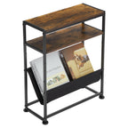 Narrow End Table for Small Spaces - Slim Side Table with Magazine Holder,2 in 1 Design Narrow Coffee Table Living Room,Skinny Bedroom Nightstand Thin Side Magazine Table,Black