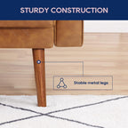 Vonanda Faux Leather Sofa Couch, Mid-Century 73 Inch 3 Seater Leather Couch with Hand-Stitched Comfort Cushion and Bolster Pillows for Living Room,Elegant Cognac Tan