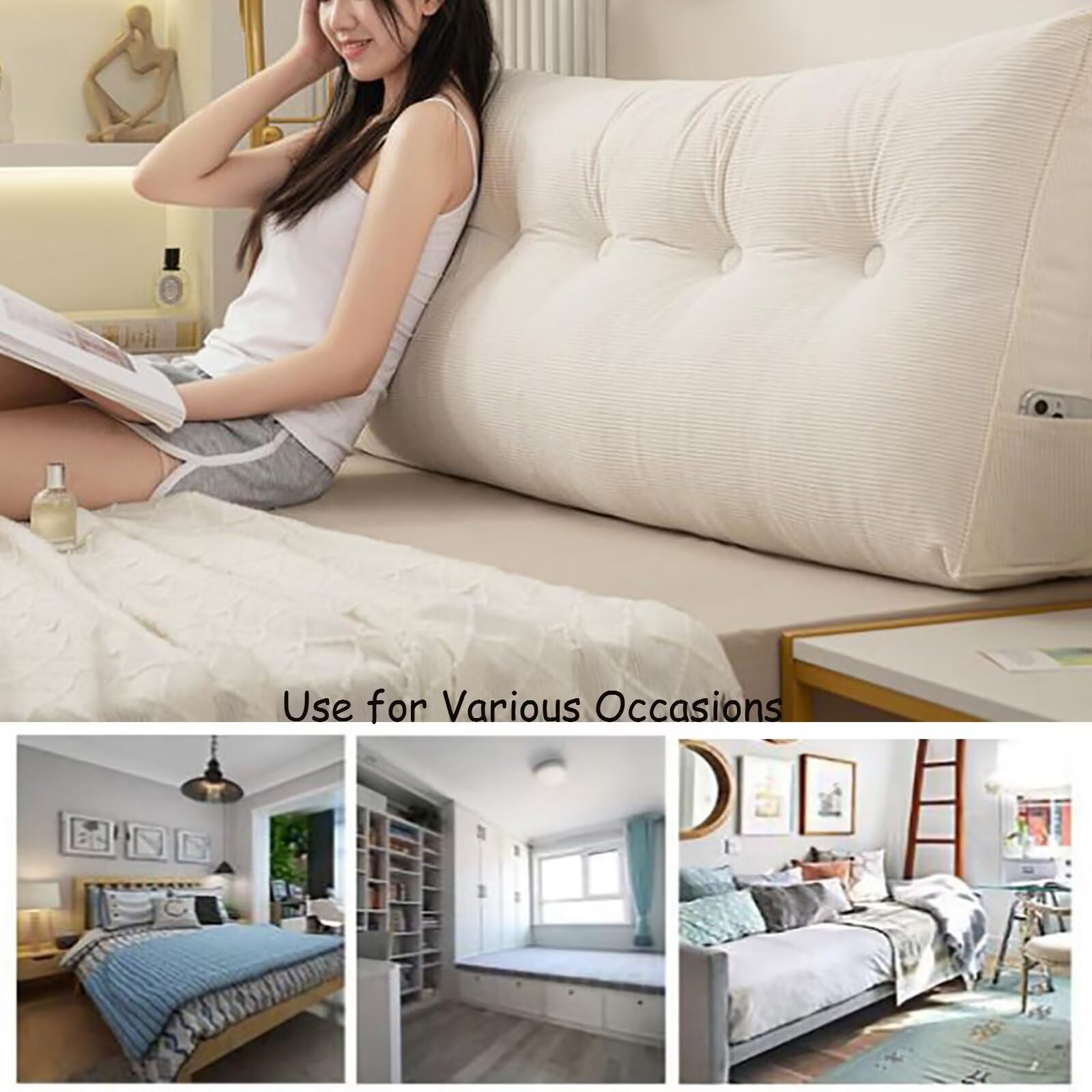 بالشتک گوه‌ای تِسیکا طوسی تیره برای تکیه‌گاه تخت، بالشتک بزرگ تکیه‌گاه، بالشتک گوه‌ای بزرگ، تکیه‌گاه نرم و حمایتی تخت، بالشتک‌های مطالعه برای نشستن در تخت با روکش قابل جدا شدن