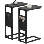 TUTOTAK C Shaped End Table with Charging Station, Side Table for Sofa, Couch Table with Storage Bag, TV Tray with 2 USB Ports and Outlets for Living Room, Bedroom, Brown TB01BB024