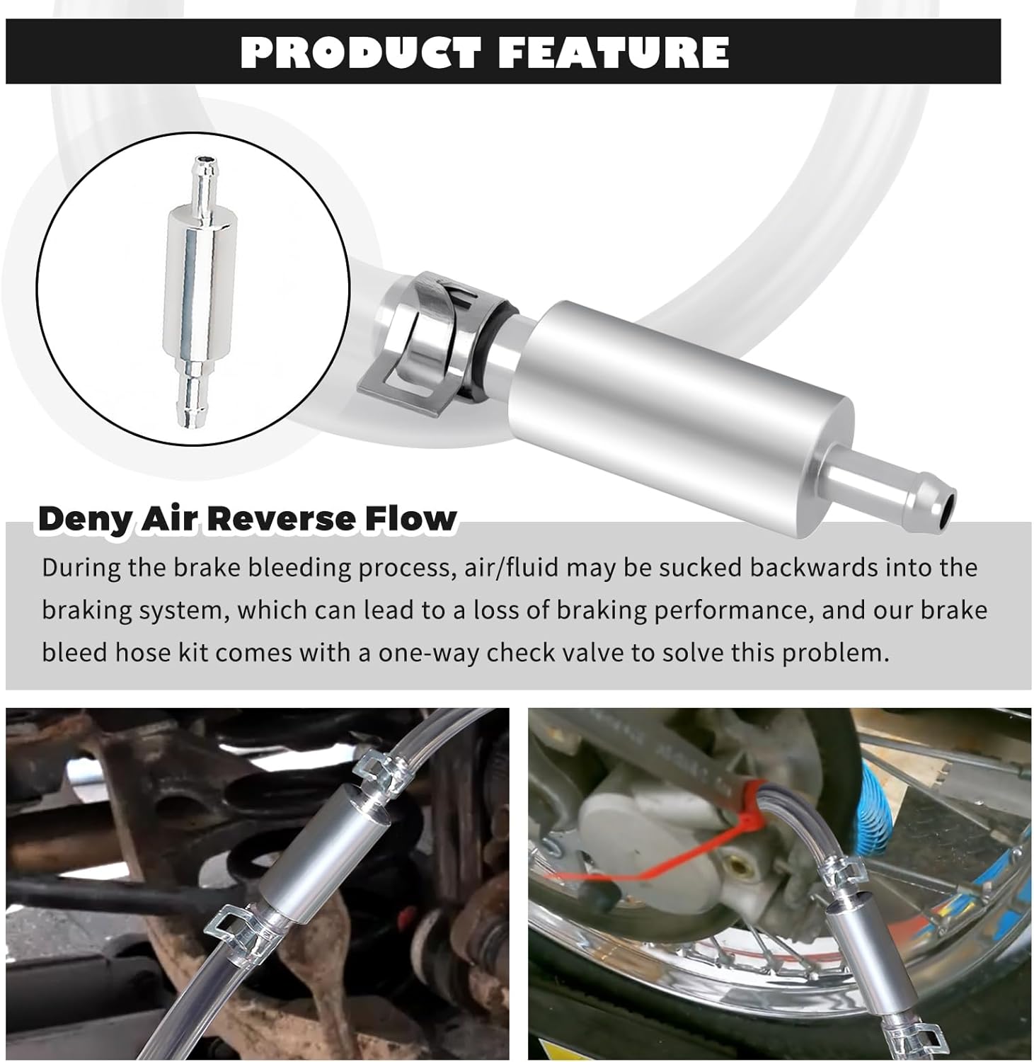 Car Brake Bleeder Hose Kit,Practical Brake Bleed Hose Kit with One Way Check Valve & Clamp for Bleeding Repair,Professional Car Accessories Cars & Motorcycle Brakes Bleeder Kits