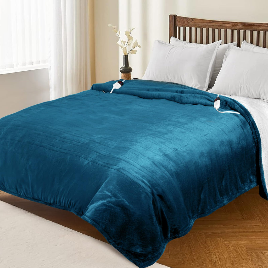 HOW'S MY HOUSE Heated Blanket 84" x 90", Dual Control Electric Blanket Queen Size with 10 Time Settings & 6 Heating Levels, Over-Heat Protection, Flannel Sherpa Super Cozy with ETL Certification, Gray