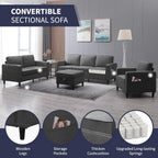 ijuicy Modern 6 Seat Sectional Sofa Set with Movable Storage Ottoman/Side Pockets, 3Pcs Couch Set for Living Room Furniture,3 Seat Living Room Couch & Loveseat & Armchair(3+2+1,Dark Grey)