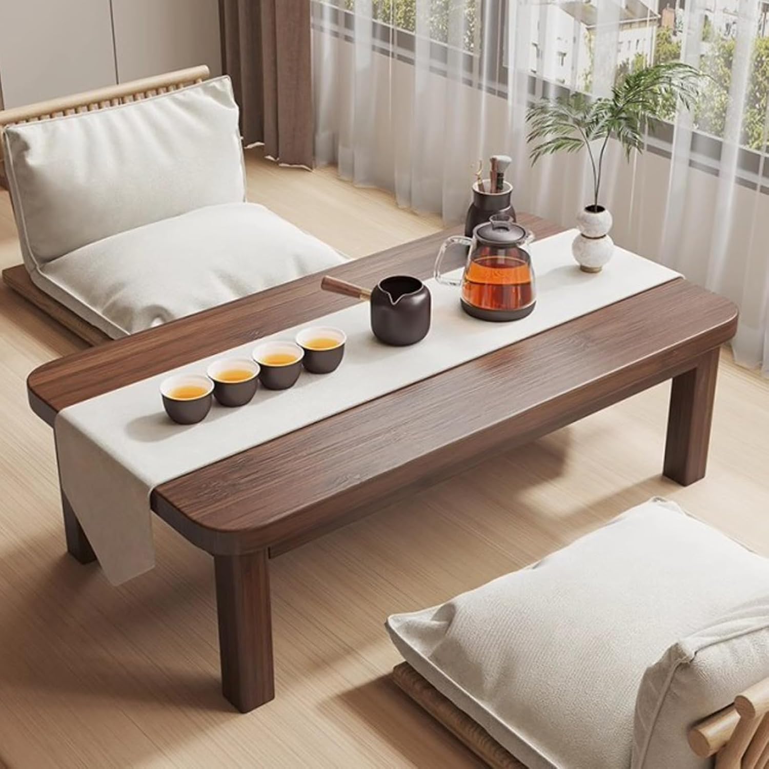 Japanese Folding Coffee Table, Bamboo Foldable Floor Low Tables for Sitting On The Floor, No Assembly Portable Tea Table for Dinning Zen Living Room (31.5"x19"x13.7")