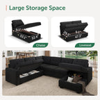 HONBAY Sectional Sleeper Sofa with Pull Out Bed, Sleeper Sectional Couch for Living Room, Sofa Bed with Storage Chaise, Velvet Black