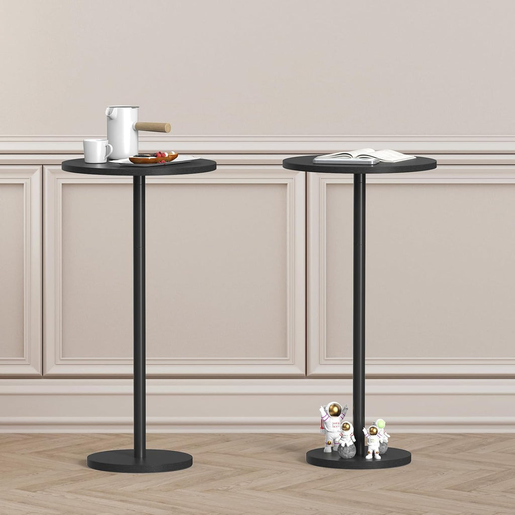 Small Round Side Table, Drink Tables for Narrow Spaces, Pedestal End Table Stand for Living Room, Modern Black Small Nightstand for Bedside, Round Table for Bedroom Sofa-Side