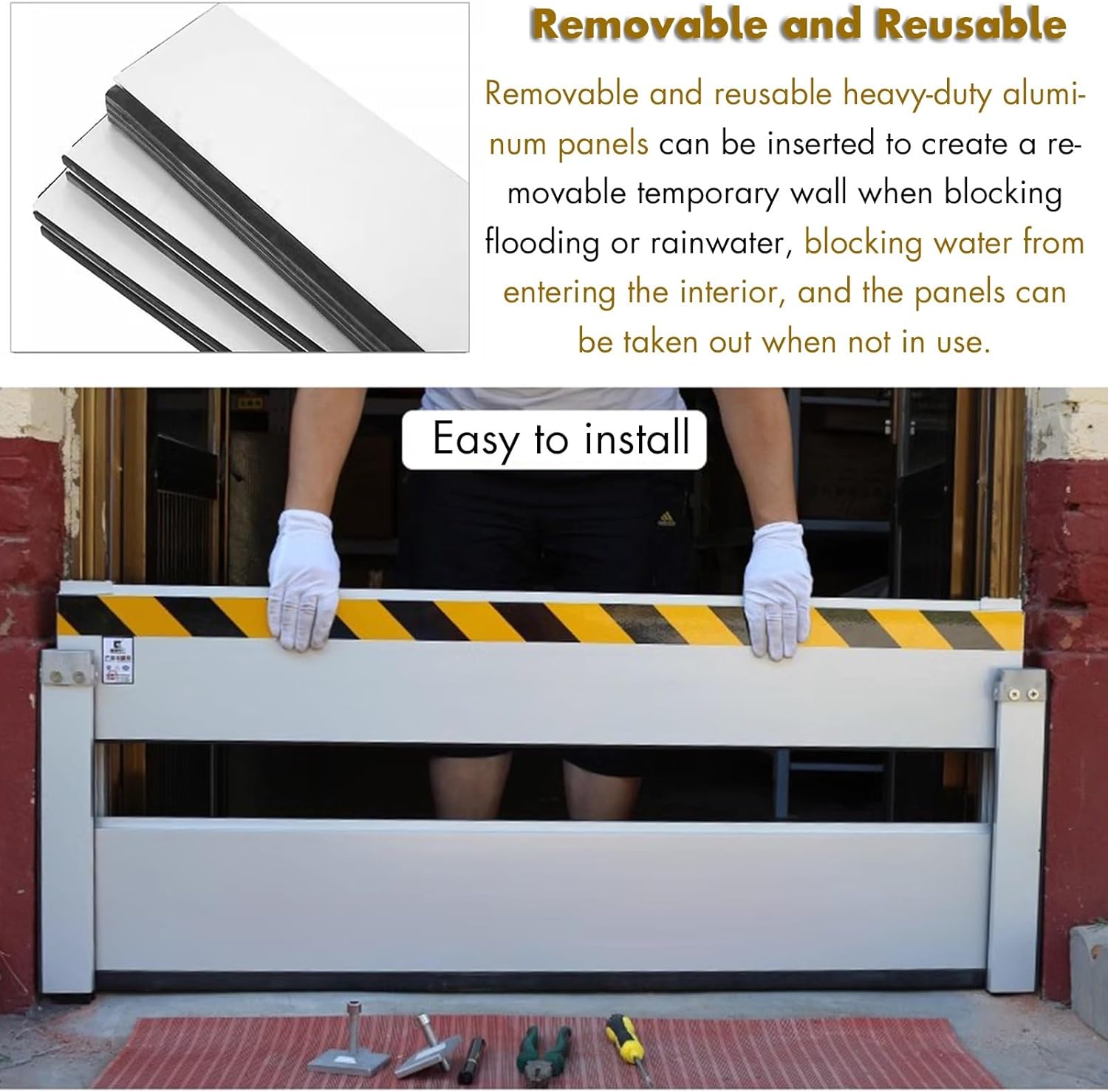 Heavy Duty Flood Prevention Barriers Shop House Patio Doors Flood Barriers - Reusable Detachable Flood Protection Aluminum Shield for Carport Garden Gates Parking Lots, Wide 350 330 320 300 290 270 26