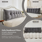 بالش تاج تخت زلادورا، بالش مثلثی نرم برای حمایت هنگام مطالعه و استراحت، کوسن تاج تخت با روکش قابل جدا شدن، خاکستری تیره، سایز کوئین (59"x8"x20")