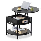 WLIVE Round Lift Top Coffee Table with Storage Shelf and Hidden Compartment, Farmhouse Small Coffee Table with 2 Tier for Living Room and Home Office, Rustic Brown