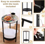 2-Tier Metal Round Side Table Black Accent Coffee Tables Small Space Corner Plant Stand Shelf for Indoor Outdoor Use Patio Balcony End Table Butterfly Print Weather-Resistant