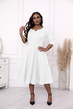 Runwind Plus Size Dresses for Curvy Women Cocktail Wedding Guest Fit and Flare A-Line Swing Casual Midi White Dresses 3XL