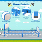 Cadres de lit jumeaux Costzon pour enfants, cadre de lit plateforme en métal avec support à lattes, tête de lit rembourrée et pied de lit à lattes, pas besoin de sommier, montage facile, convient aux matelas jumeaux standard (voiture de course)