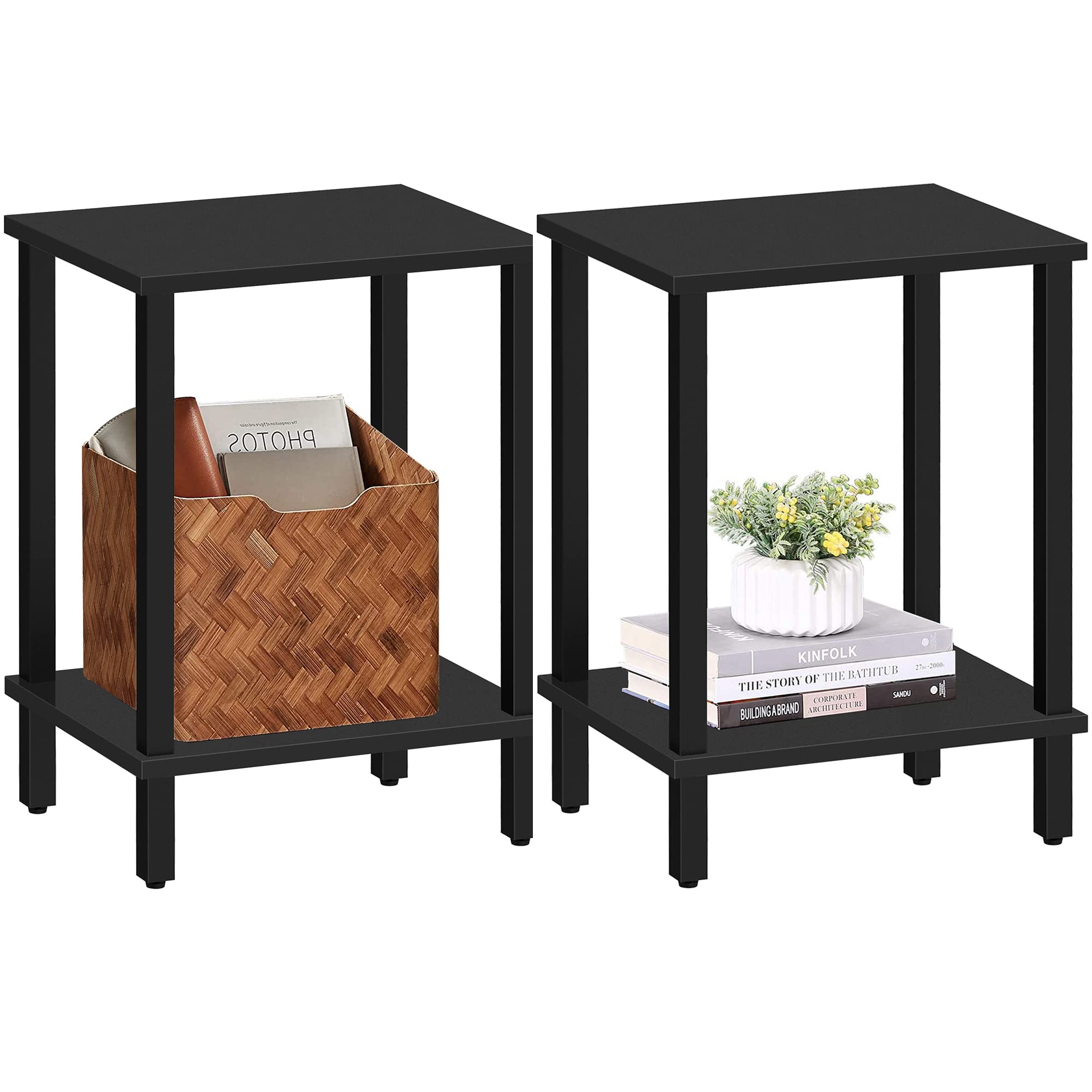 TUTOTAK End Table, Set of 2, Side Table, Nightstand, 2-Tier Storage Shelf, Sofa Table for Small Space, Living Room, Bed Room TB01BB035