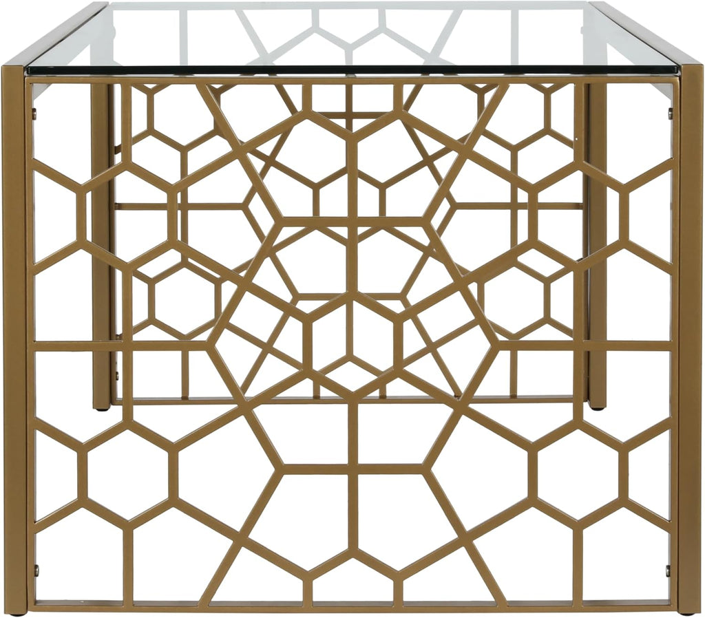 CosmoLiving by Cosmopolitan CosmoLiving Juliette Top, Soft Brass, Tempered Glass Coffee Table, 46.0 in x 24.0 in x 19.0 in