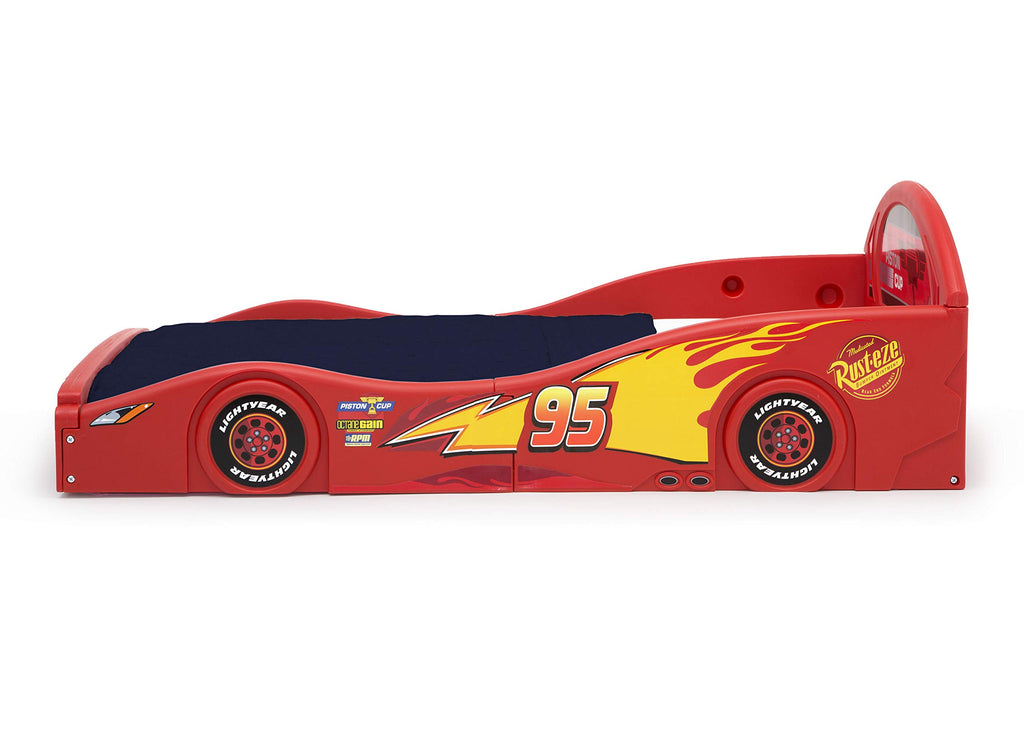 Delta Children Disney Pixar Cars Lightning McQueen Race Car Sleep and Play Toddler Bed with Attached Guardrails