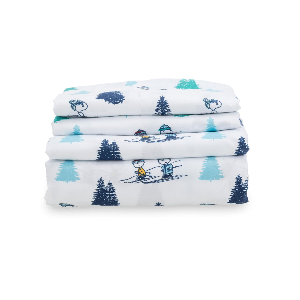 Zestaw pościeli Berkshire Blanket Peanuts® dla dzieci, rozmiar pełny - 4 części, Peanuts® mini pozy i łapy szare, urocze postacie Snoopy nadrukowane na miękkich mikrofibrowych prześcieradłach