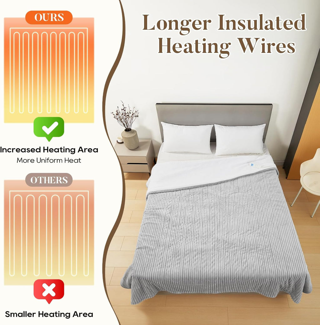 Electric Blanket Heated 84 * 90, Heated Blanket Soft Flannel Heating Queen Size Machine Washable ETL&FCC Certification (Grey)