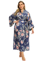 Women's Floral Long Satin Robes Plus Size Long Silk Robes Peacock Floral Kimonos Sleepwear Dressing Gown