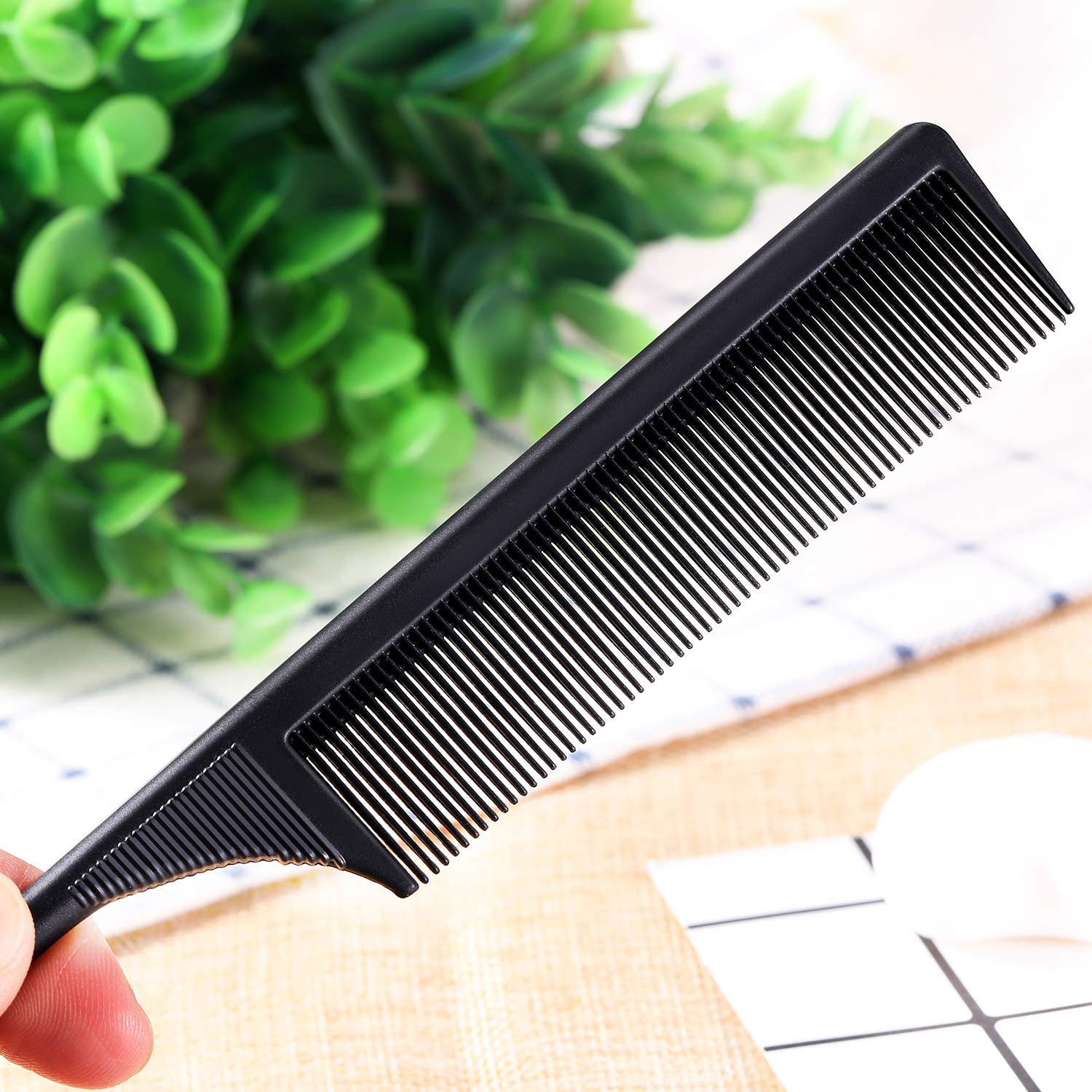 Leinuosen 3 Pack Carbon Fiber Rat Tail Styling Comb, Heat Resistant Anti Static Teasing for Back Combing Root Teasing Adding Volume Evening Styling(Black)