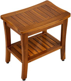 TEAKMAMA 20" Teak Shower Bench Waterproof Wooden Chair for Inside Use, Teak Shower Stool with Shelf for Bathroom, Durable Bath Bench for Elderly, Assembly Required