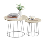 VASAGLE Round Coffee Tables, Set of 2, Modern Circle Side Tables with Steel Frame, for Living Room, Bedroom, Rustic Brown ULCT045K01