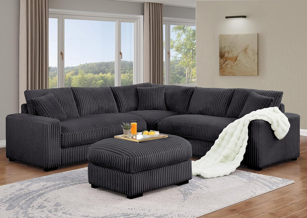 U-Shaped Oversized Symmetrical Sectional Sofa Couch Classic Chesterfield Scroll Armrest Button Tufted Sofa&Couch with Extra Wide Chaises and 2 Pillows for Living Room Home Theater/Office/Apartment