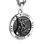 HZMAN St Michael The Archangel Catholic Medal Stainless Steel Amulet Pendant Necklace 22+2" Rolo Curb Chain