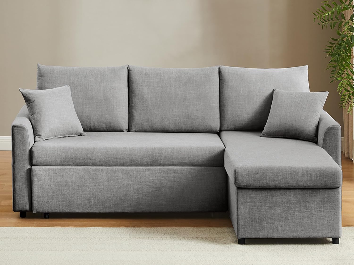 L Shaped Convertible Sleeper Sofa Bed, 84" Sectional Couch for Living Room - Pull Out Bed, Reversible Chaise with Storage, Dual USB-C Charging, Removable & Washable Dark Grey Linen Covers