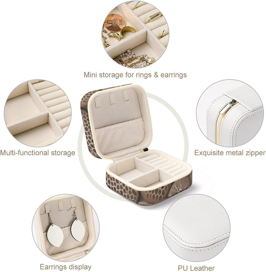 Travel Jewelry Case Petoskey Stone Printed Small Jewelry Box Jewelry Organizer Storage Case Portable PU Leather Mini Jewelry Travel Case for Rings Earrings Necklaces