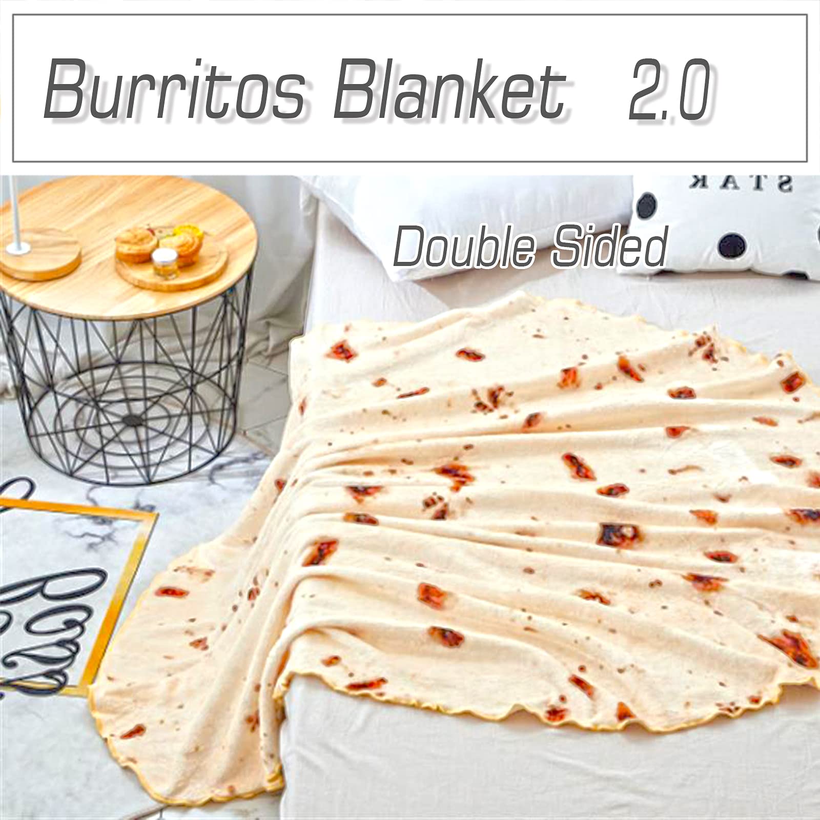 Couverture Tortilla Burrito Kimdee Double Face 71 pouces 280 GSM Tissu Flanelle Douillet Couverture Géante Originale Nourriture pour Lit, Canapé, Voyage, Pique-nique et Plage pour Enfants