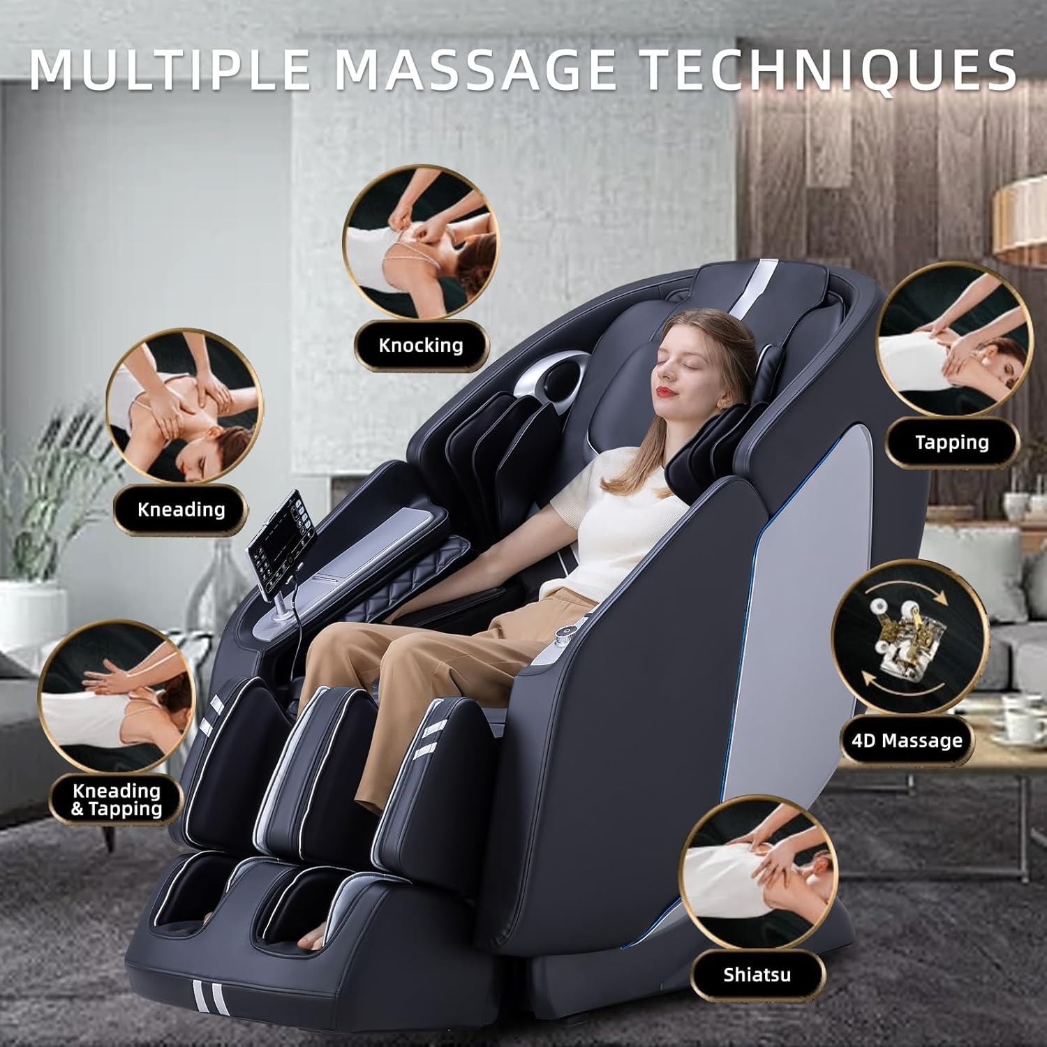 MassaMAX 2025 4D Massage Chair Full Body Massage Chair with Zero Gravity, Extended Footrest, SL Track, Yoga Stretch, Foot Rollers, and Heating Comfort with Mat & Cover (Black)