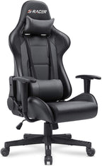 Homall Gaming Chair, Office Chair High Back Computer Chair Leather Desk Chair Racing Executive Ergonomic Adjustable Swivel Task Chair with Headrest and Lumbar Support (White)