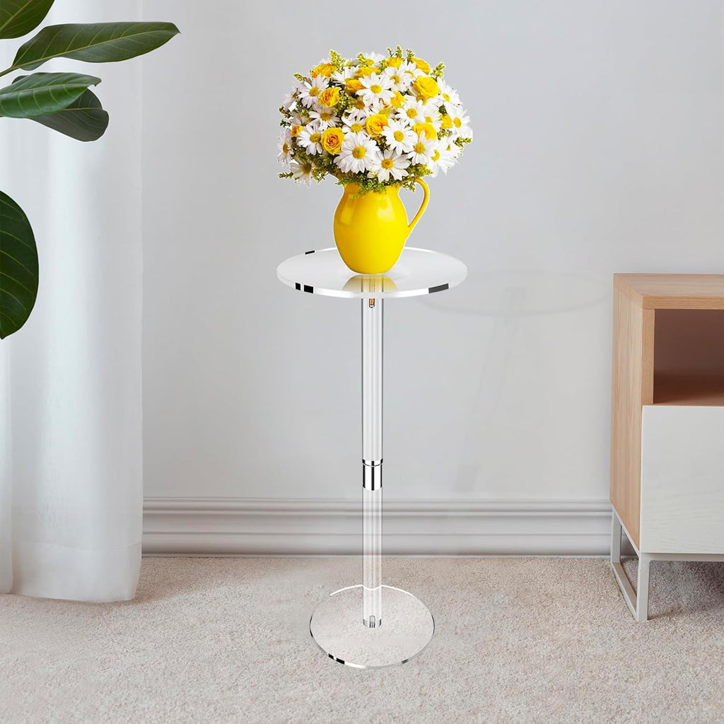Acrylic Drink Table for Small Space 10" L x 10" W x 21.3" H Clear Side Table Round End Table Coffee Table Living Room Balcony Bedroom Bathroom Bar Easy Assembly