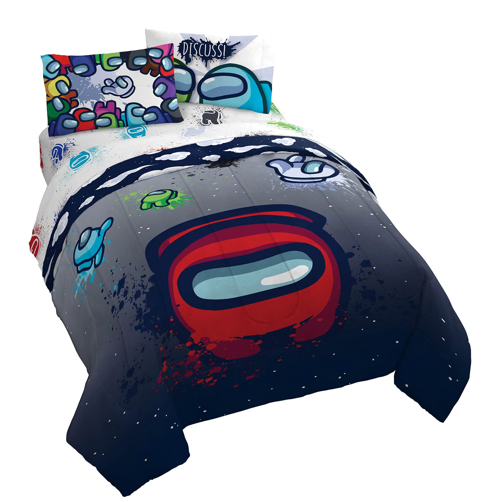 Jay franco Monster Jam MJ Life 4 Piece Twin Bed Set-Includes Reversible Comforter&Sheet Set-Bedding Features Grave Digger, Max-D, Megalodon-Super Soft Microfiber-(Official Monster Jam Product)