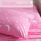 ست ملحفه کودکان یونیکورن صورتی JSD، سایز تویین، ۳ تکه، ملحفه‌های رختخواب میکروفایبر چاپ شده با طرح رنگین کمان برای دختران، جیب عمیق