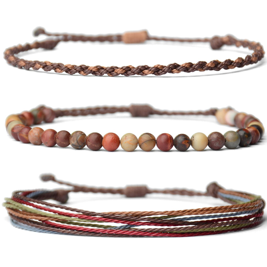 Handmade Natural Stone Beaded Healing Bracelet Gift for Men Adjustable Rope String Bracelet (Lava Rock, Adjustable)