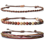 Handmade Natural Stone Beaded Healing Bracelet Gift for Men Adjustable Rope String Bracelet (Lava Rock, Adjustable)