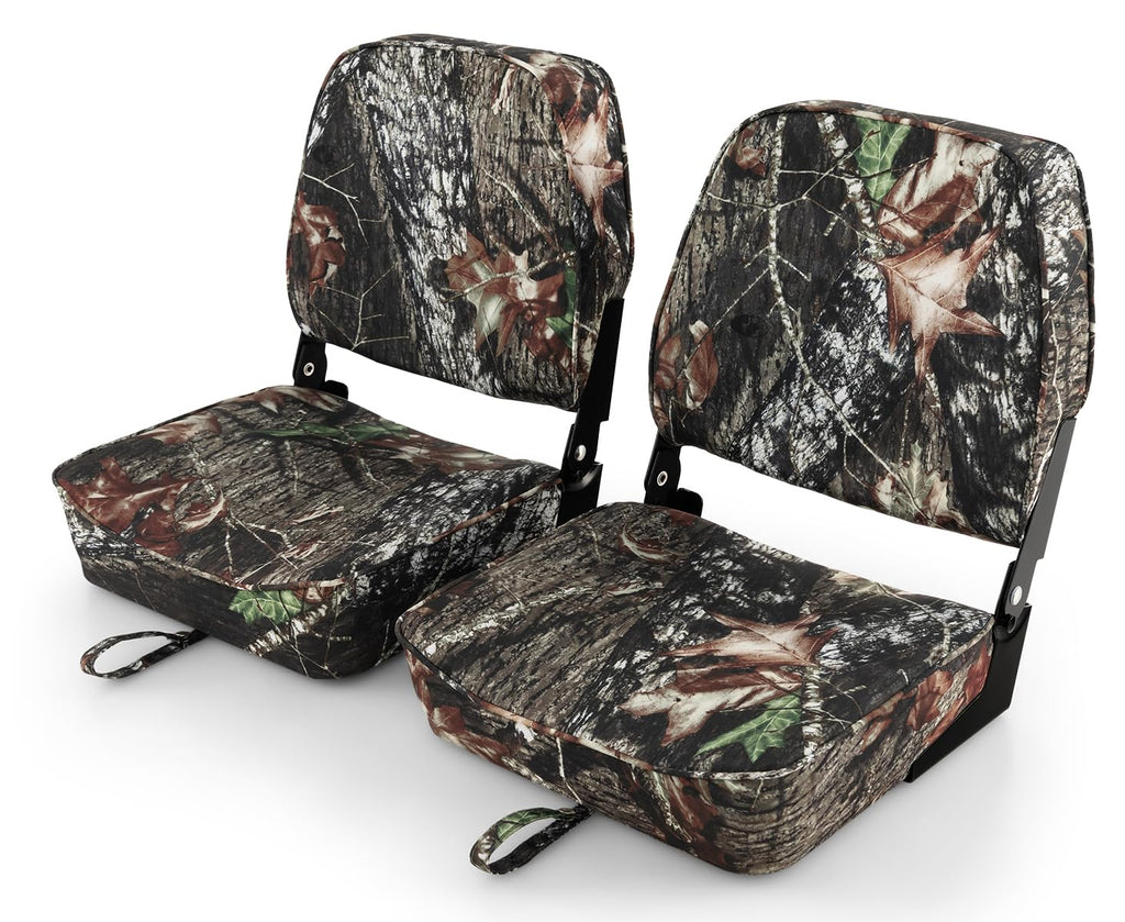 Goplus Low/High Back Boat Seats, Folding Boat Seat with Stainless Steel Screws & Aluminum Hinges, Thickened Sponge Padding, Waterproof Fishing Captain Boat Seats (2 Packs-Camo & Gray)