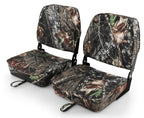 Goplus Low/High Back Boat Seats, Folding Boat Seat with Stainless Steel Screws & Aluminum Hinges, Thickened Sponge Padding, Waterproof Fishing Captain Boat Seats (2 Packs-Camo & Gray)
