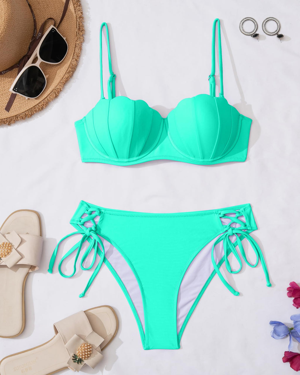 KerryKreey Costumi da bagno con ferretto per donna Set bikini push up taglio alto due pezzi con pizzo e laccetti laterali sexy