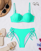 KerryKreey Costumi da bagno con ferretto per donna Set bikini push up taglio alto due pezzi con pizzo e laccetti laterali sexy