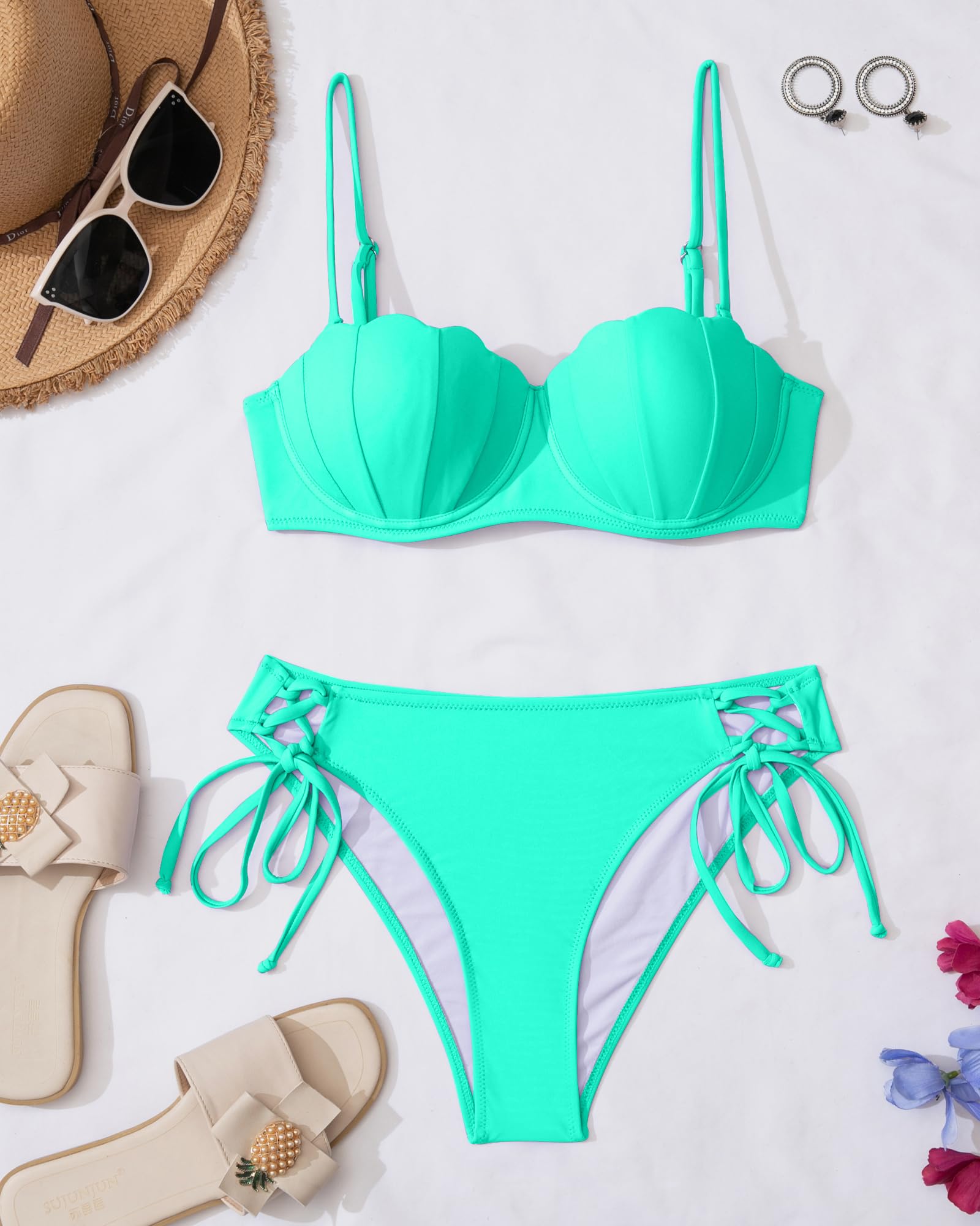 Bañadores con aros para mujer KerryKreey Conjuntos de bikini push up Corte alto y tanga Trajes de baño de dos piezas con cordones y lazos laterales