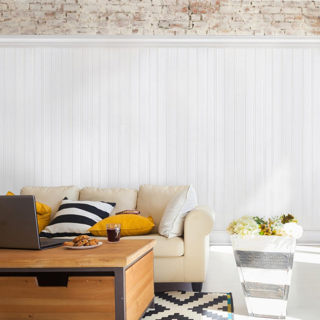 Plastpro Accent Wall Panels - 8 Foot Reversible PVC Wall Panels for Interior Wall Decor, Easy to Install Wainscoting Panels for Wall Home Decor - Home Improvement White PVC Panels for Walls (7 Piece)