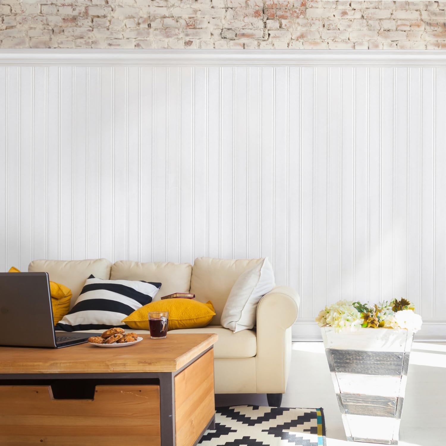Plastpro Accent Wall Panels - 8 Foot Reversible PVC Wall Panels for Interior Wall Decor, Easy to Install Wainscoting Panels for Wall Home Decor - Home Improvement White PVC Panels for Walls (7 Piece)