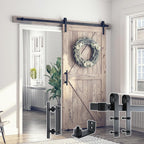 SMARTSTANDARD 6.8FT Sliding Barn Door Hardware Kit (Include 6.8ft Track Kit & Pull Handle Set & Floor Guide), Smoothly and Quietly, Easy to Install, Fit 36"-40" Wide Door Panel (J Shape) - Grand Goldman